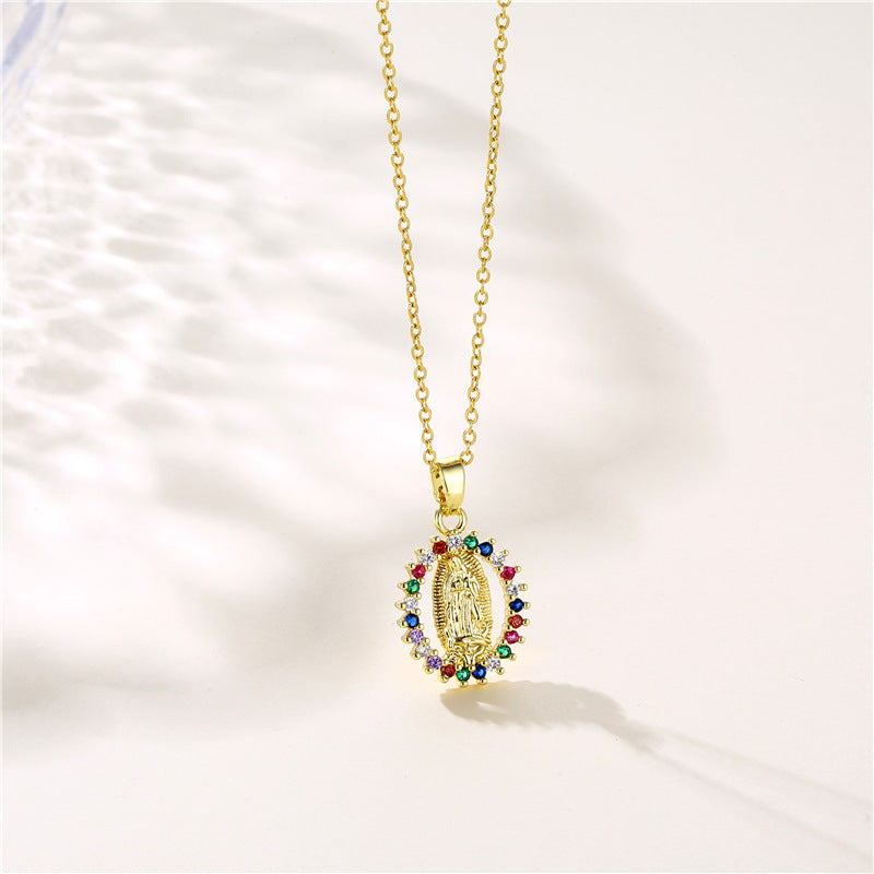 Wholesale Stainless Steel Virgin Mary Pendant Zircon Creative Necklace